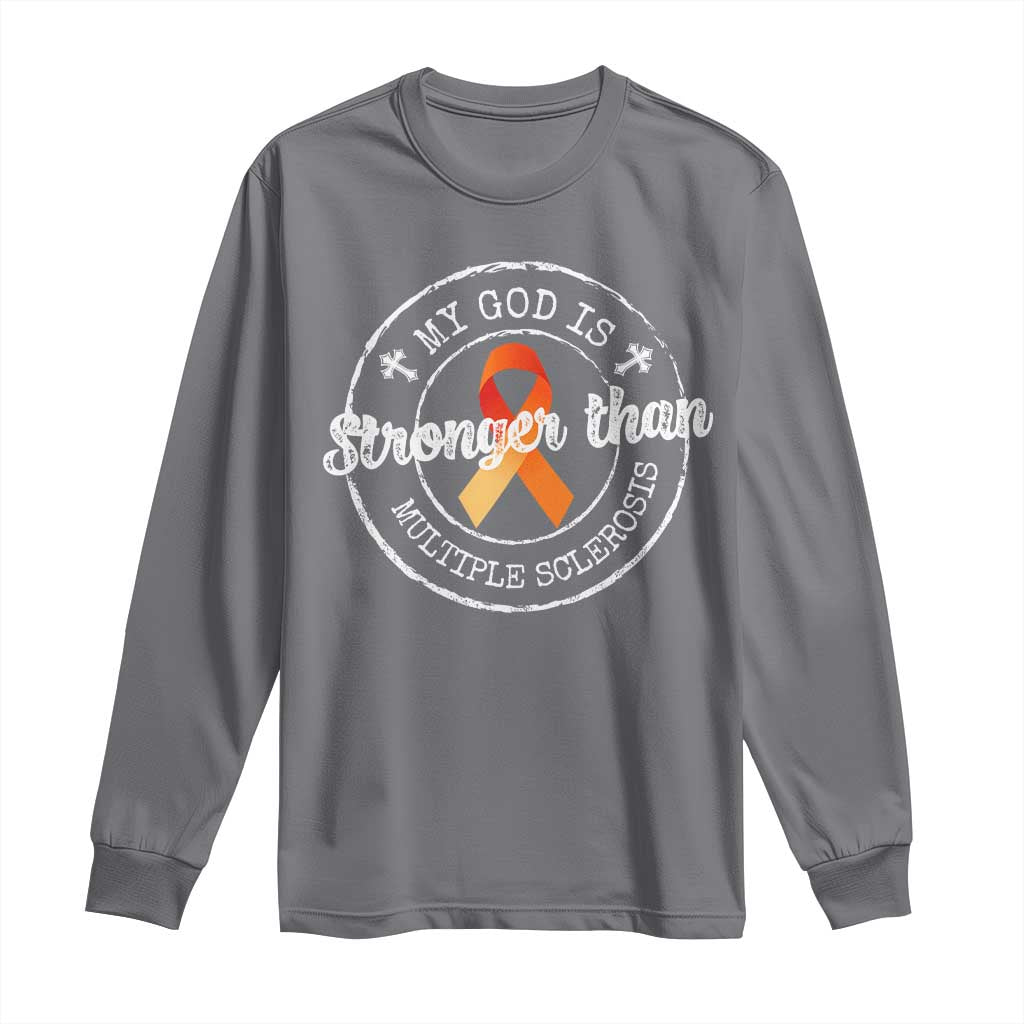 MS Support Long Sleeve Shirt Orange Ribbon God Stronger MS