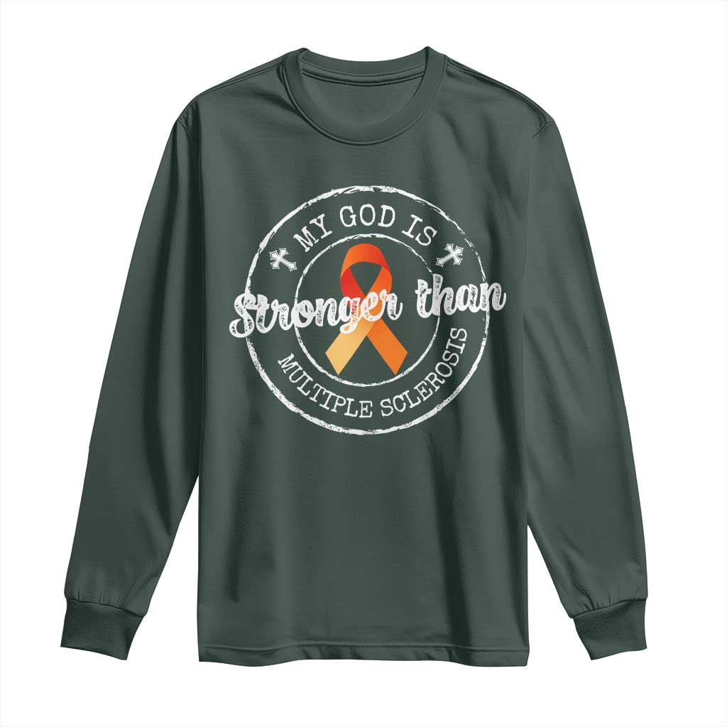MS Support Long Sleeve Shirt Orange Ribbon God Stronger MS