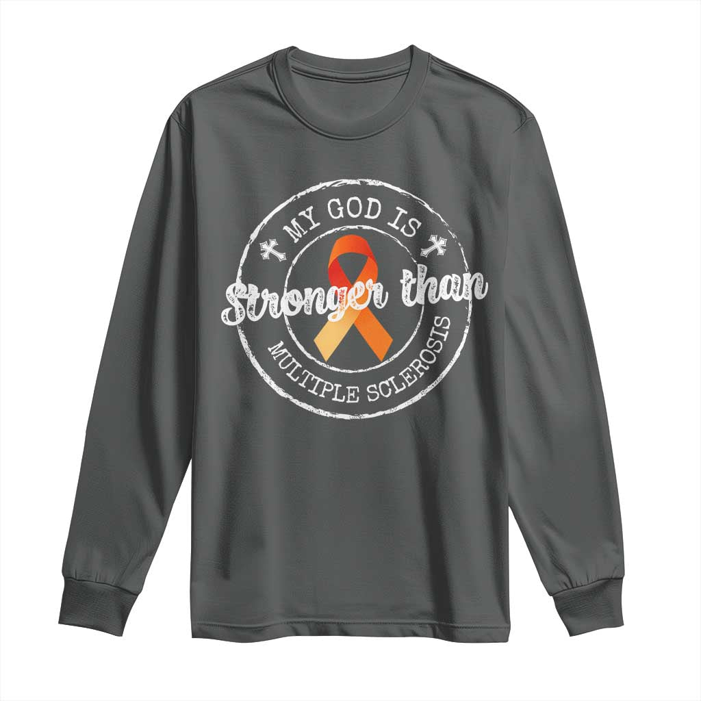 MS Support Long Sleeve Shirt Orange Ribbon God Stronger MS