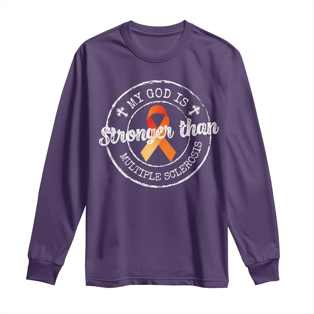 MS Support Long Sleeve Shirt Orange Ribbon God Stronger MS