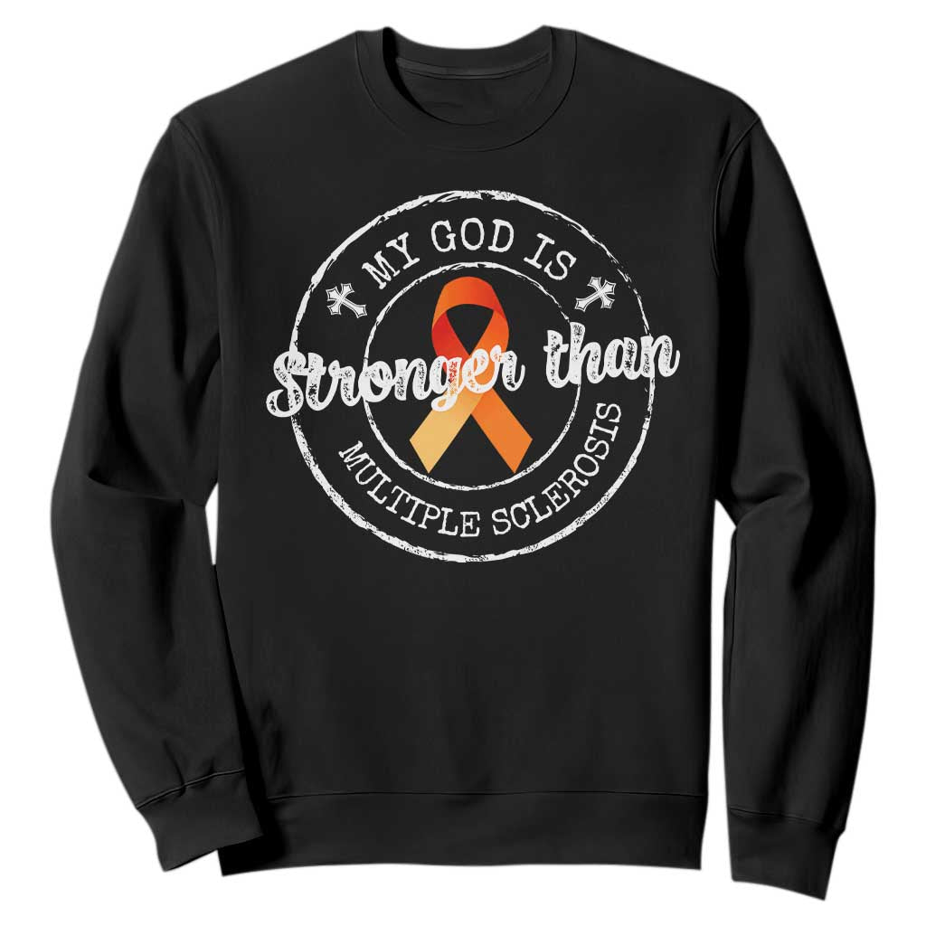 MS Support Sweatshirt Orange Ribbon God Stronger MS
