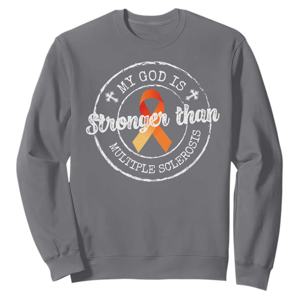 MS Support Sweatshirt Orange Ribbon God Stronger MS