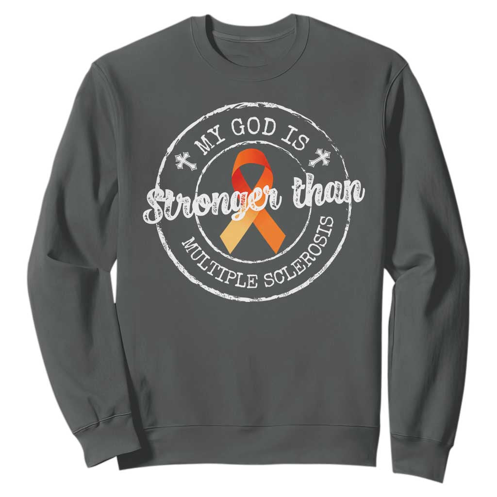 MS Support Sweatshirt Orange Ribbon God Stronger MS