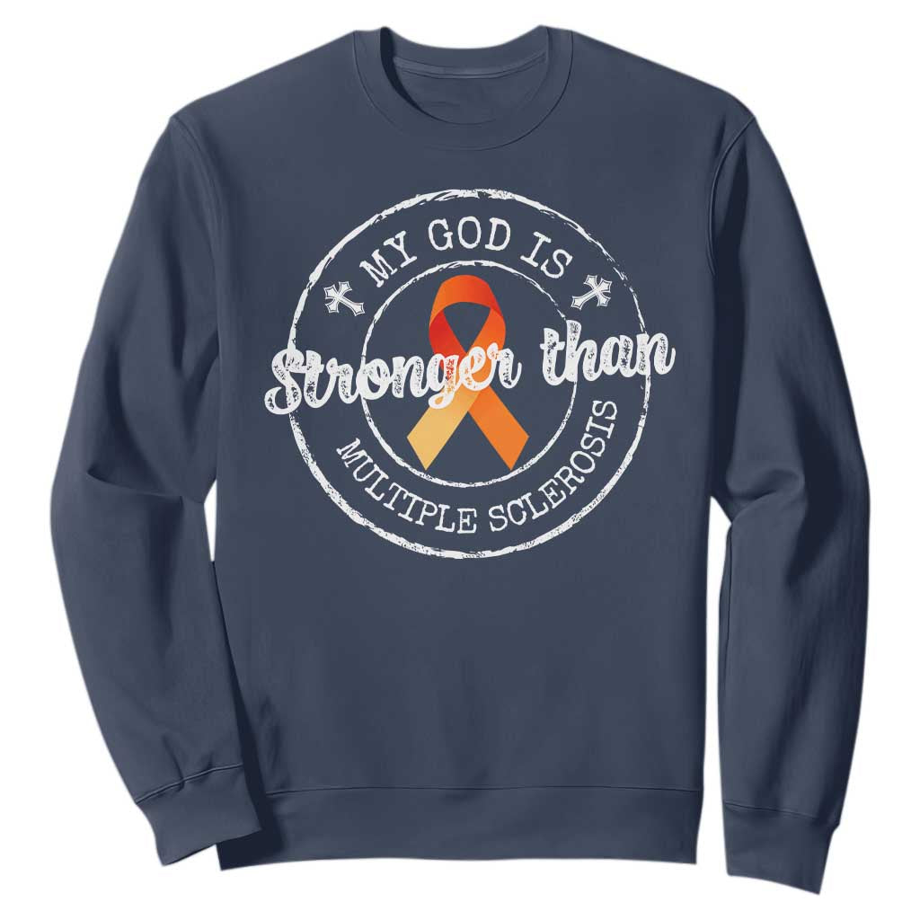 MS Support Sweatshirt Orange Ribbon God Stronger MS