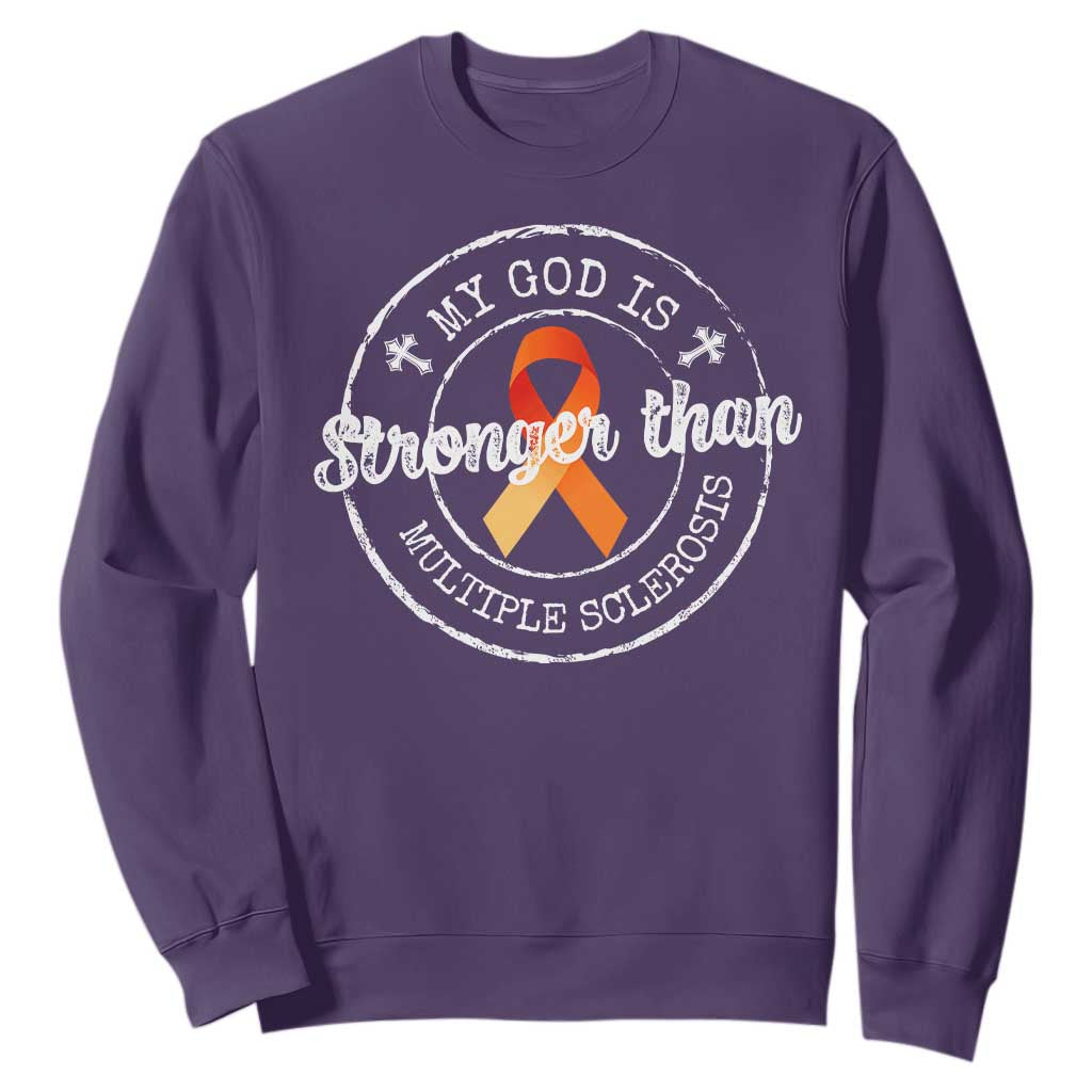 MS Support Sweatshirt Orange Ribbon God Stronger MS