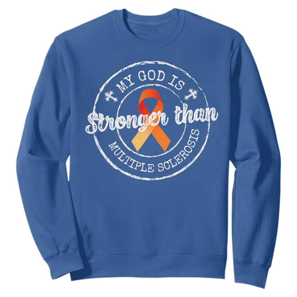 MS Support Sweatshirt Orange Ribbon God Stronger MS