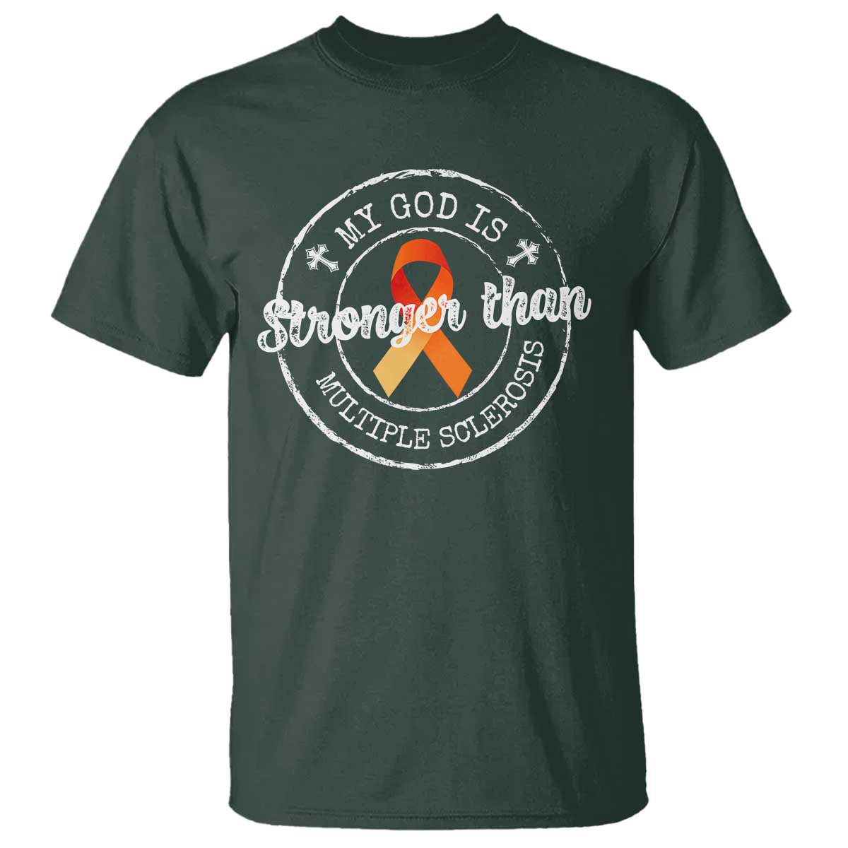 MS Support T Shirt Orange Ribbon God Stronger MS