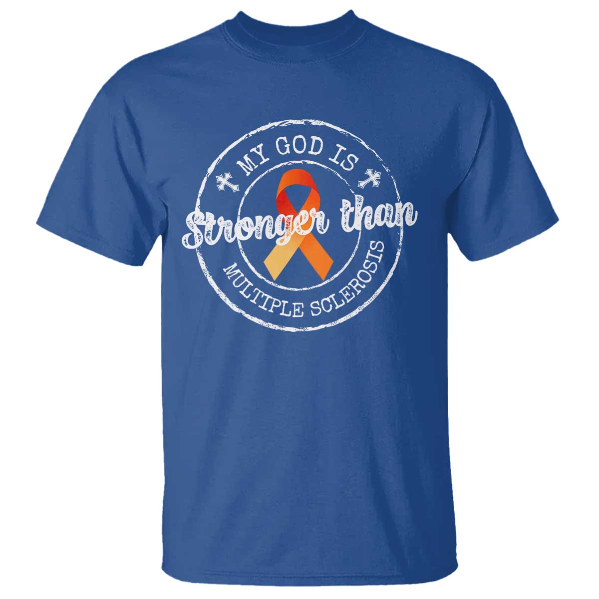 MS Support T Shirt Orange Ribbon God Stronger MS