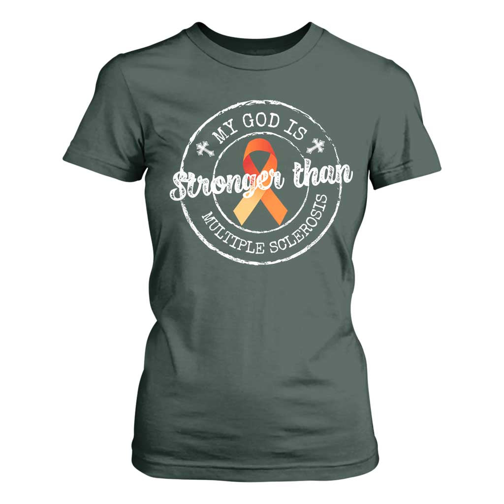 MS Support T Shirt For Women Orange Ribbon God Stronger MS