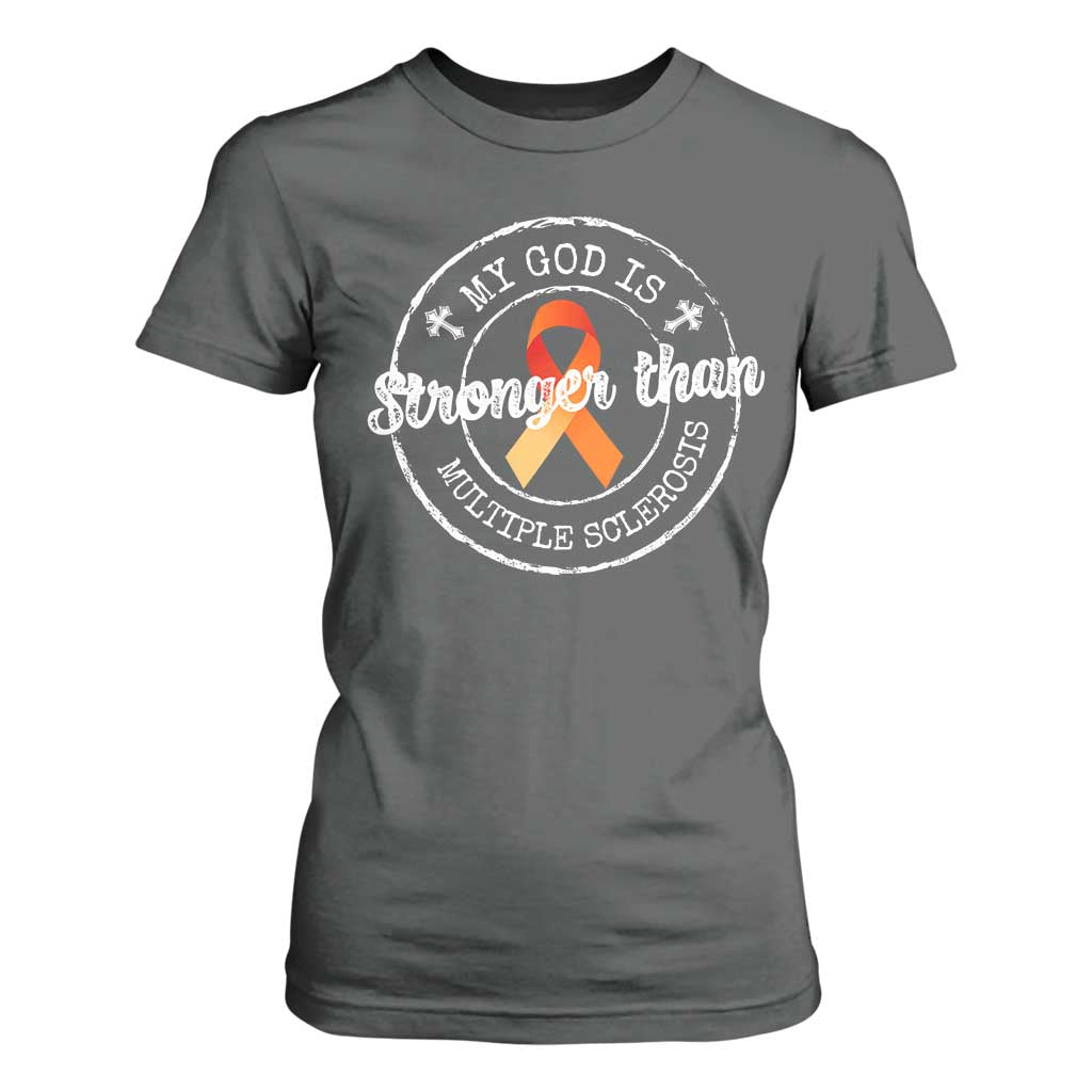 MS Support T Shirt For Women Orange Ribbon God Stronger MS