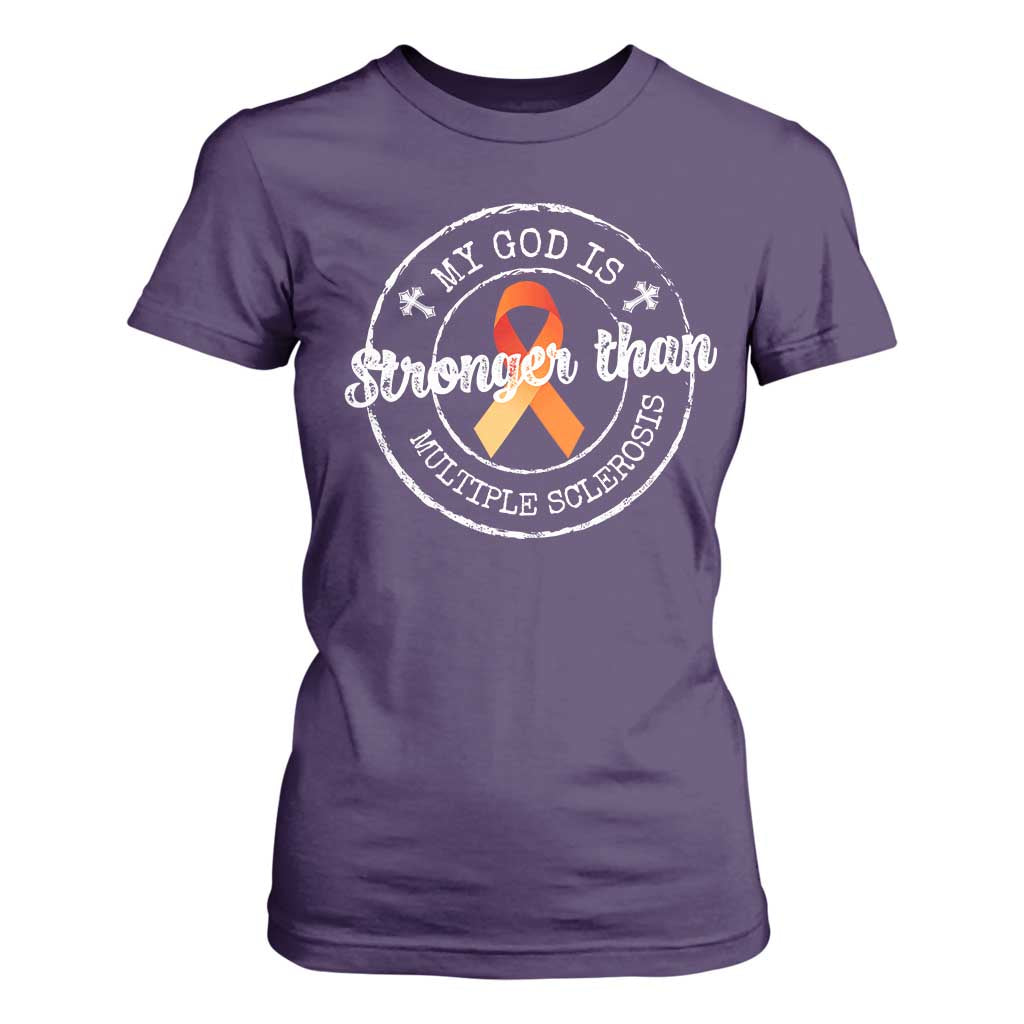 MS Support T Shirt For Women Orange Ribbon God Stronger MS