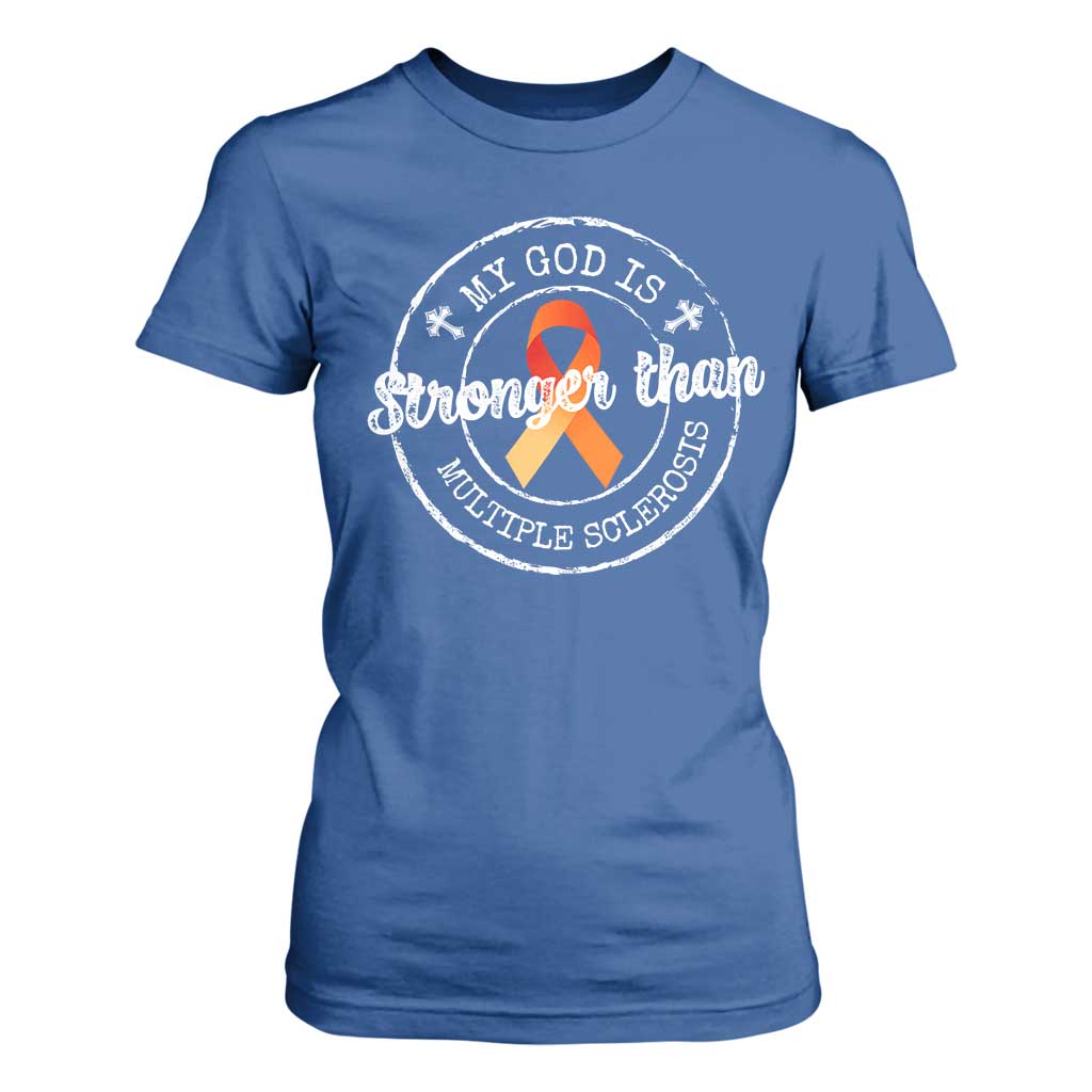 MS Support T Shirt For Women Orange Ribbon God Stronger MS