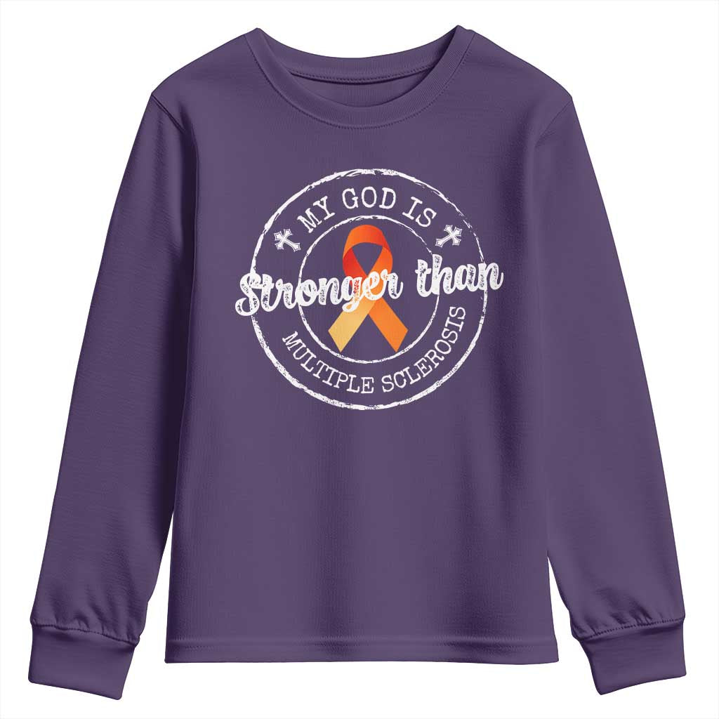 MS Support Youth Sweatshirt Orange Ribbon God Stronger MS
