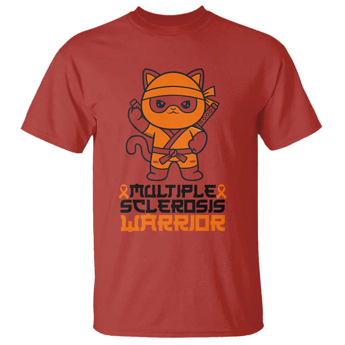 Multiple Sclerosis Support T Shirt Orange Ribbon MS Warrior Ninja