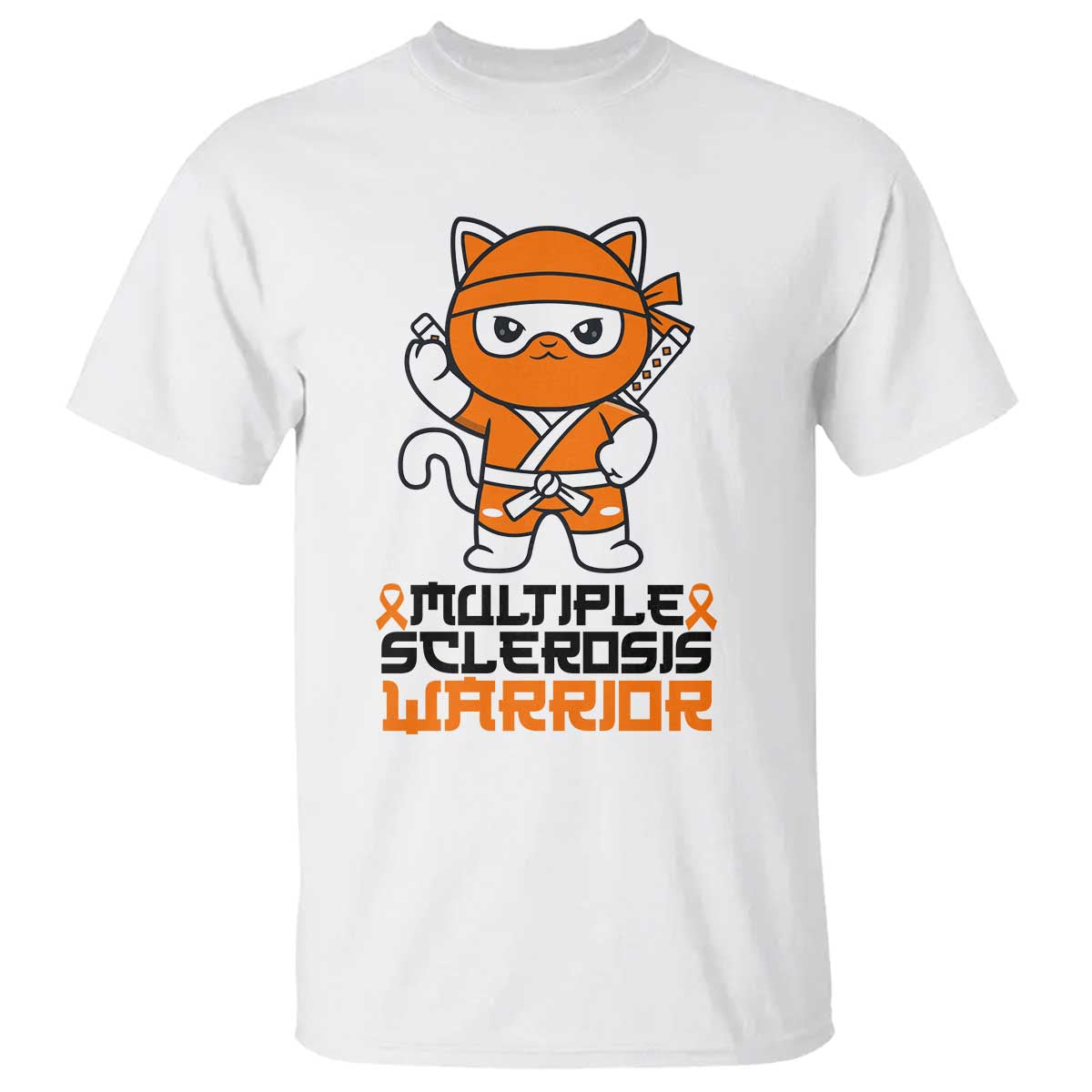 Multiple Sclerosis Support T Shirt Orange Ribbon MS Warrior Ninja