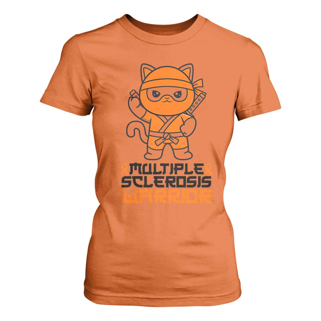 Multiple Sclerosis Support T Shirt For Women Orange Ribbon MS Warrior Ninja