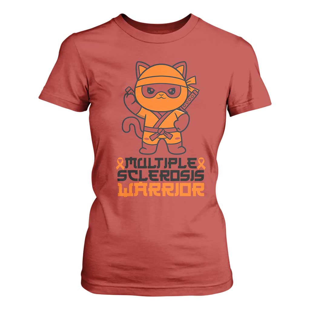 Multiple Sclerosis Support T Shirt For Women Orange Ribbon MS Warrior Ninja