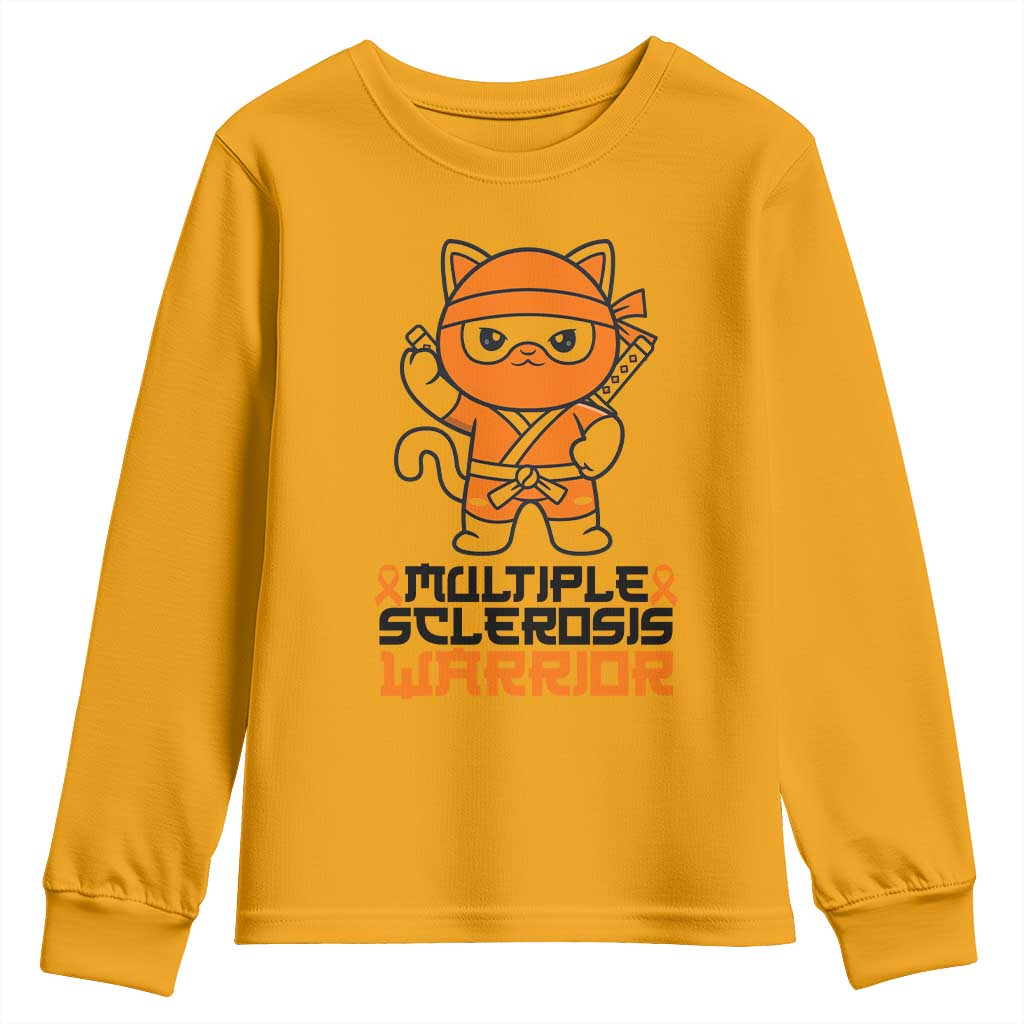 Multiple Sclerosis Support Youth Sweatshirt Orange Ribbon MS Warrior Ninja