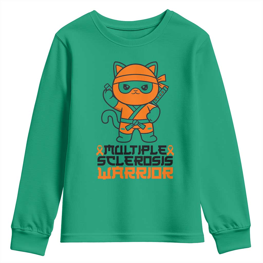 Multiple Sclerosis Support Youth Sweatshirt Orange Ribbon MS Warrior Ninja