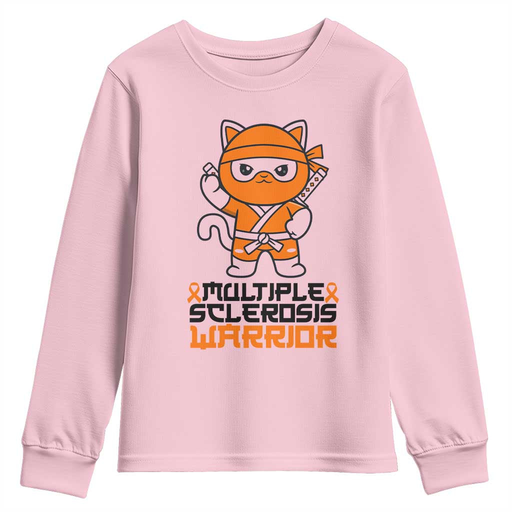 Multiple Sclerosis Support Youth Sweatshirt Orange Ribbon MS Warrior Ninja