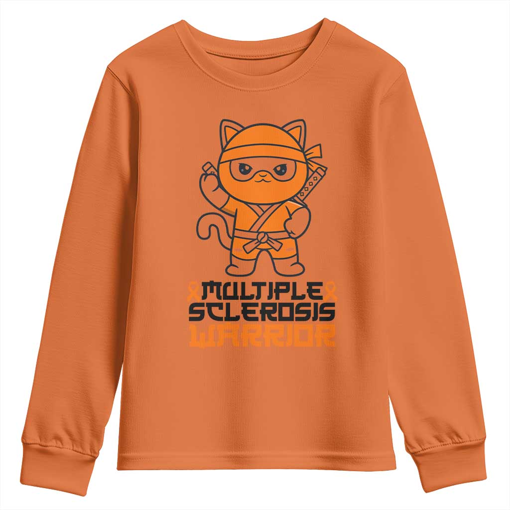 Multiple Sclerosis Support Youth Sweatshirt Orange Ribbon MS Warrior Ninja