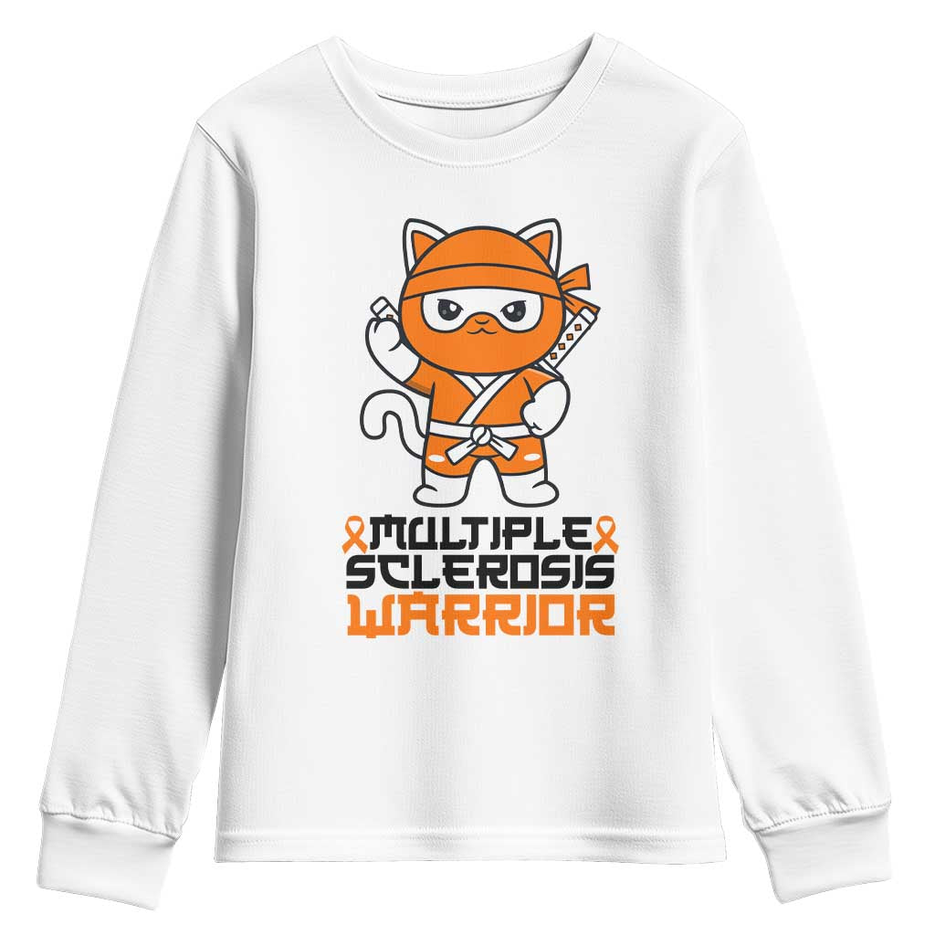 Multiple Sclerosis Support Youth Sweatshirt Orange Ribbon MS Warrior Ninja