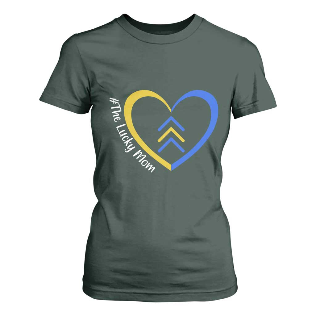 Down Syndrome Mom T Shirt For Women Love Heart Three Arrows Lucky Mama T21 321