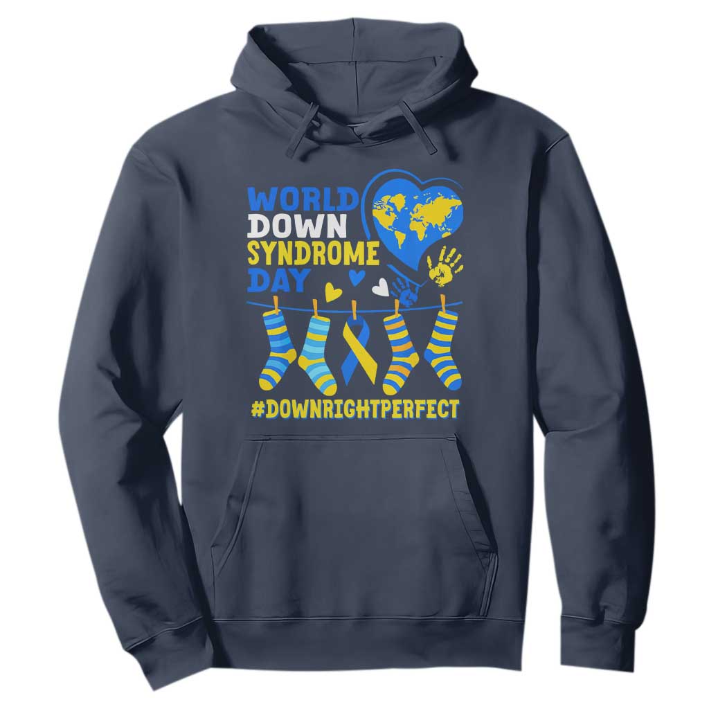World Down Syndrome Day Hoodie Blue Yellow Ribbon Down Right Perfect Support