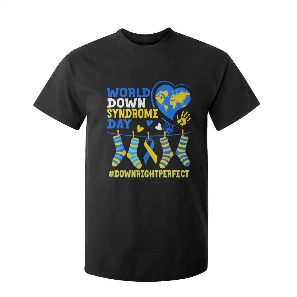 World Down Syndrome Day T Shirt For Kid Blue Yellow Ribbon Down Right Perfect Support
