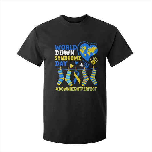 World Down Syndrome Day T Shirt For Kid Blue Yellow Ribbon Down Right Perfect Support