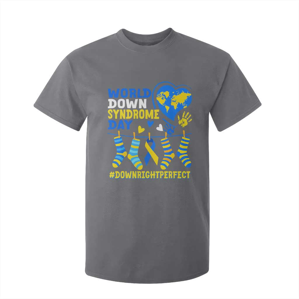 World Down Syndrome Day T Shirt For Kid Blue Yellow Ribbon Down Right Perfect Support