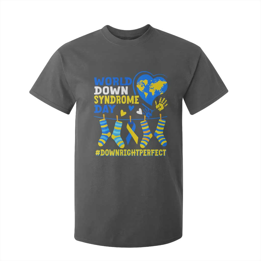 World Down Syndrome Day T Shirt For Kid Blue Yellow Ribbon Down Right Perfect Support