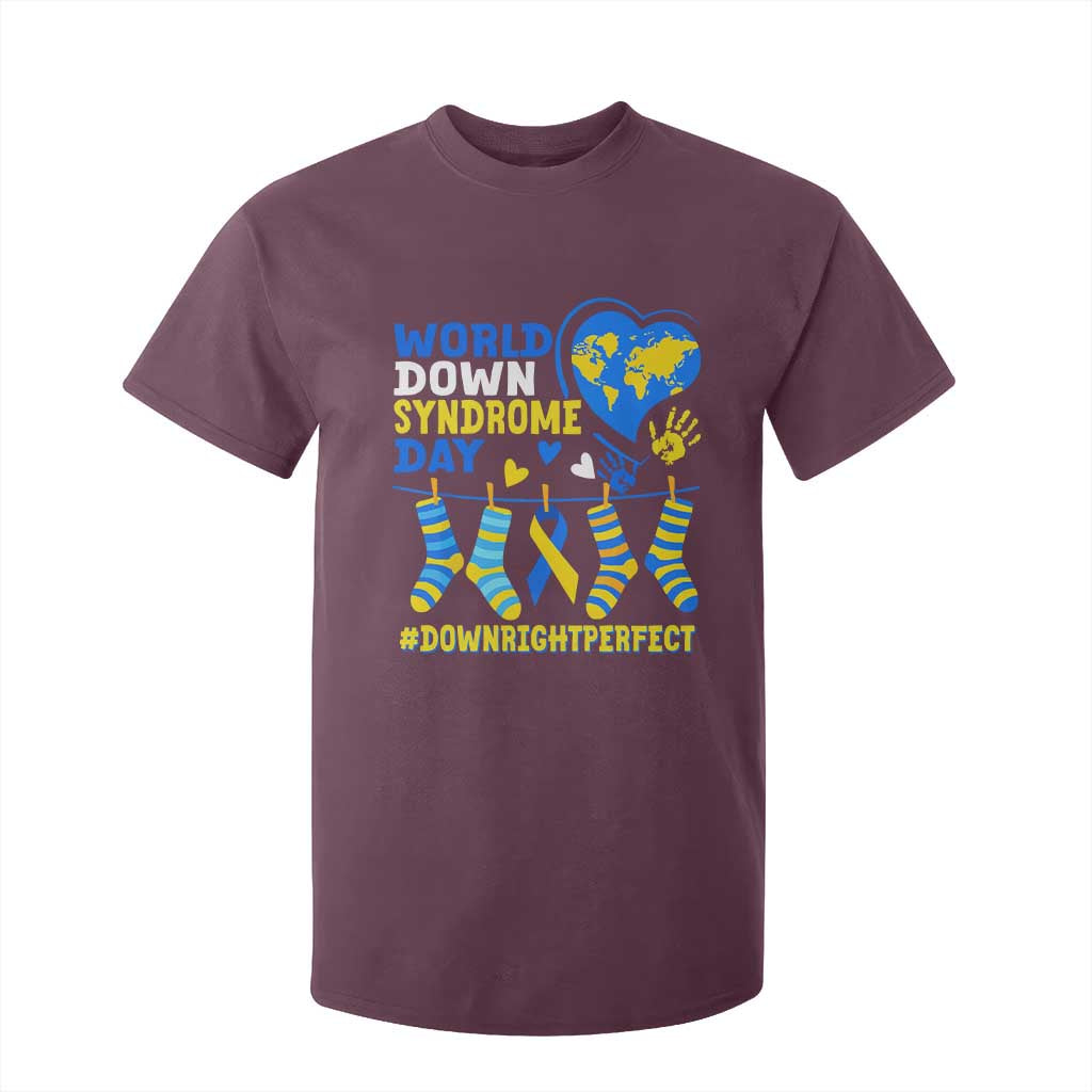 World Down Syndrome Day T Shirt For Kid Blue Yellow Ribbon Down Right Perfect Support