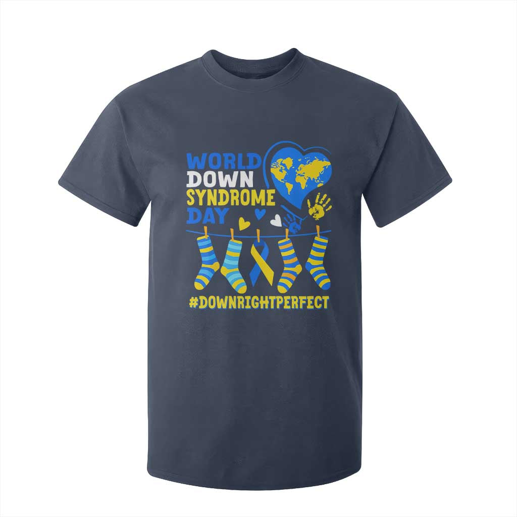 World Down Syndrome Day T Shirt For Kid Blue Yellow Ribbon Down Right Perfect Support