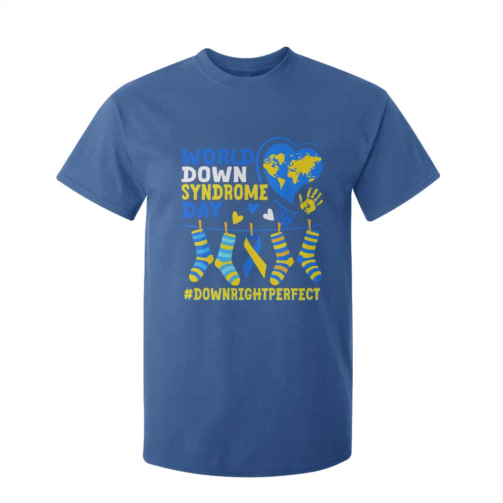 World Down Syndrome Day T Shirt For Kid Blue Yellow Ribbon Down Right Perfect Support
