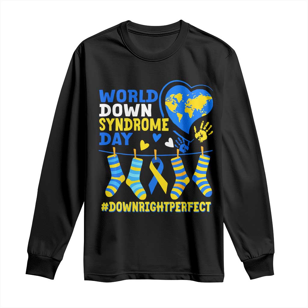 World Down Syndrome Day Long Sleeve Shirt Blue Yellow Ribbon Down Right Perfect Support