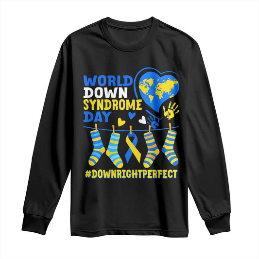 World Down Syndrome Day Long Sleeve Shirt Blue Yellow Ribbon Down Right Perfect Support