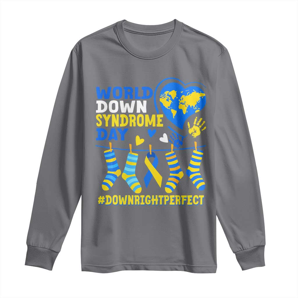 World Down Syndrome Day Long Sleeve Shirt Blue Yellow Ribbon Down Right Perfect Support