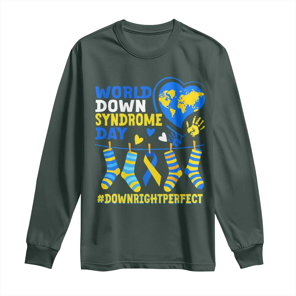 World Down Syndrome Day Long Sleeve Shirt Blue Yellow Ribbon Down Right Perfect Support