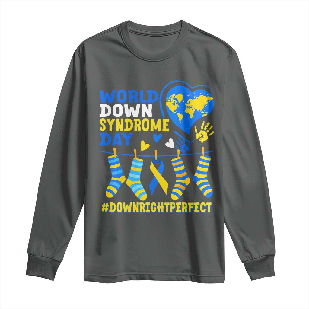 World Down Syndrome Day Long Sleeve Shirt Blue Yellow Ribbon Down Right Perfect Support