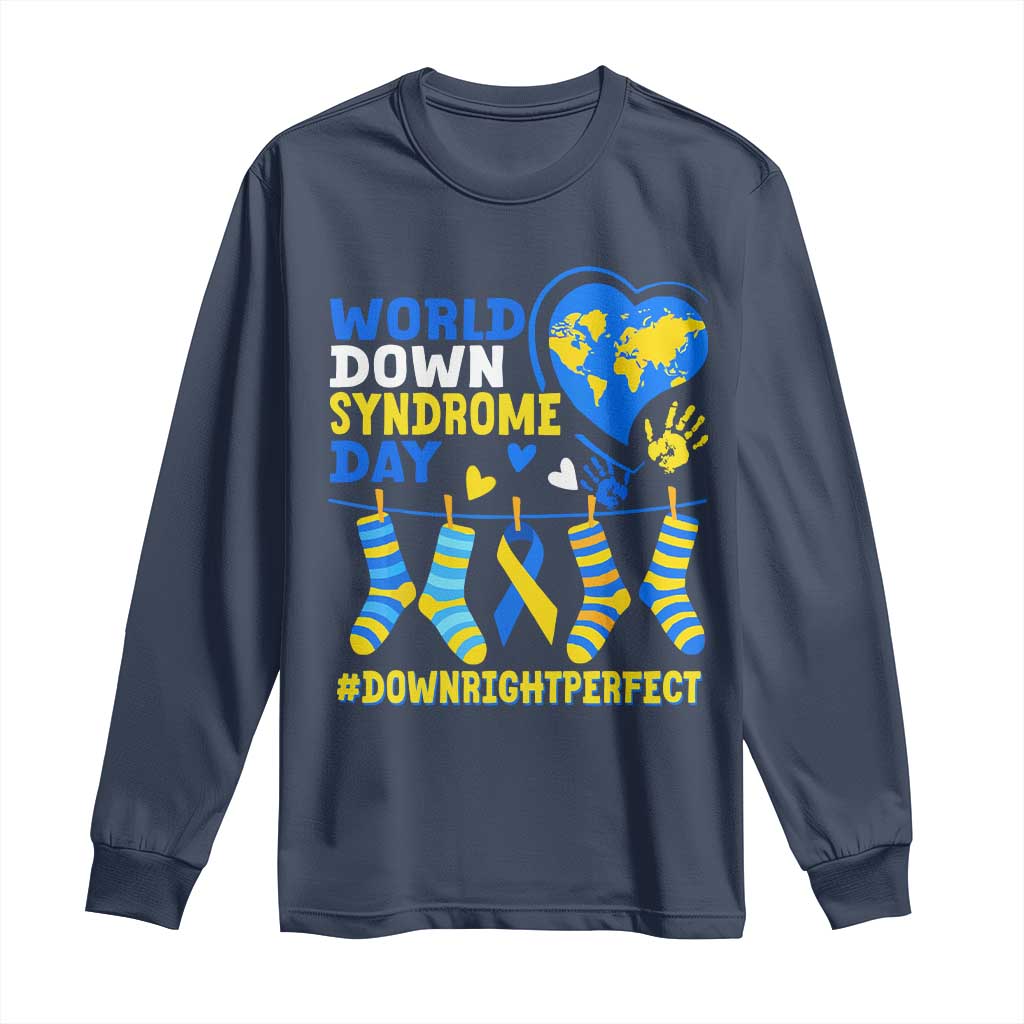 World Down Syndrome Day Long Sleeve Shirt Blue Yellow Ribbon Down Right Perfect Support