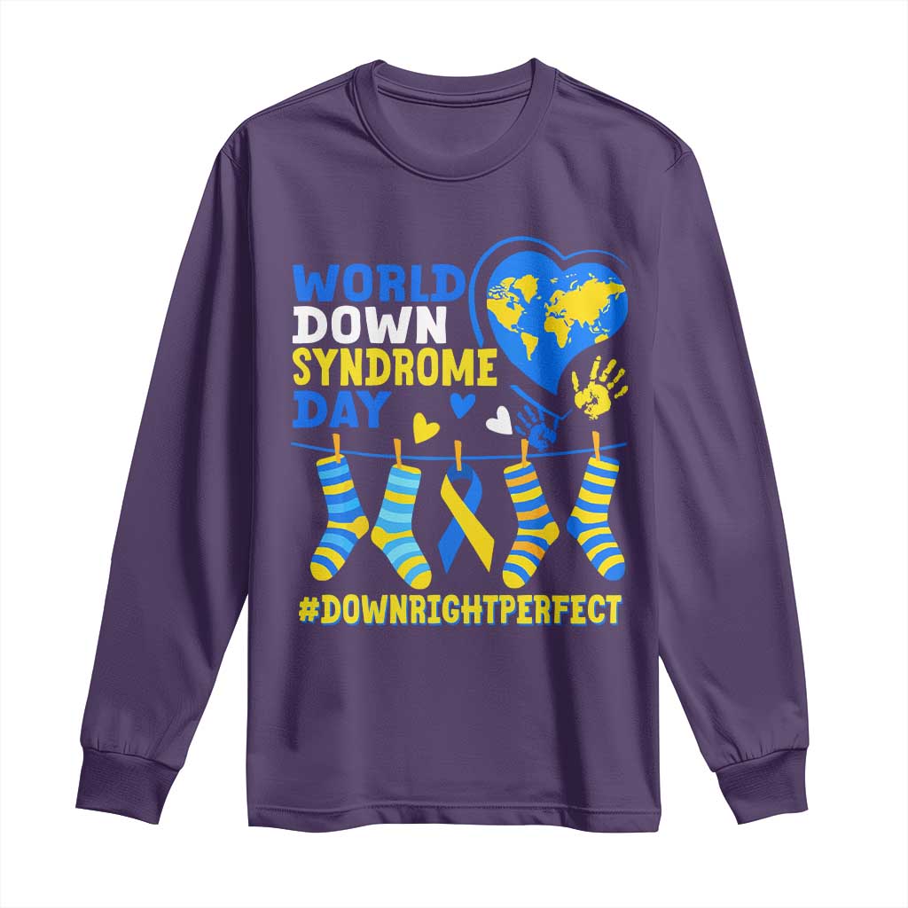 World Down Syndrome Day Long Sleeve Shirt Blue Yellow Ribbon Down Right Perfect Support