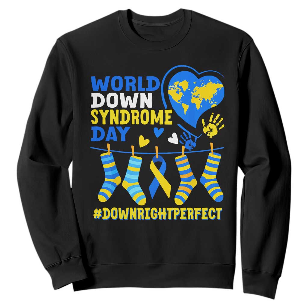World Down Syndrome Day Sweatshirt Blue Yellow Ribbon Down Right Perfect Support