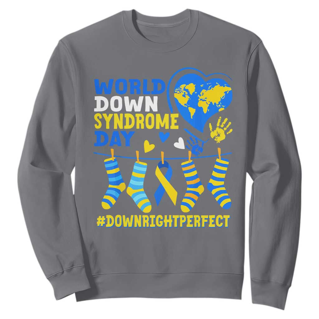 World Down Syndrome Day Sweatshirt Blue Yellow Ribbon Down Right Perfect Support