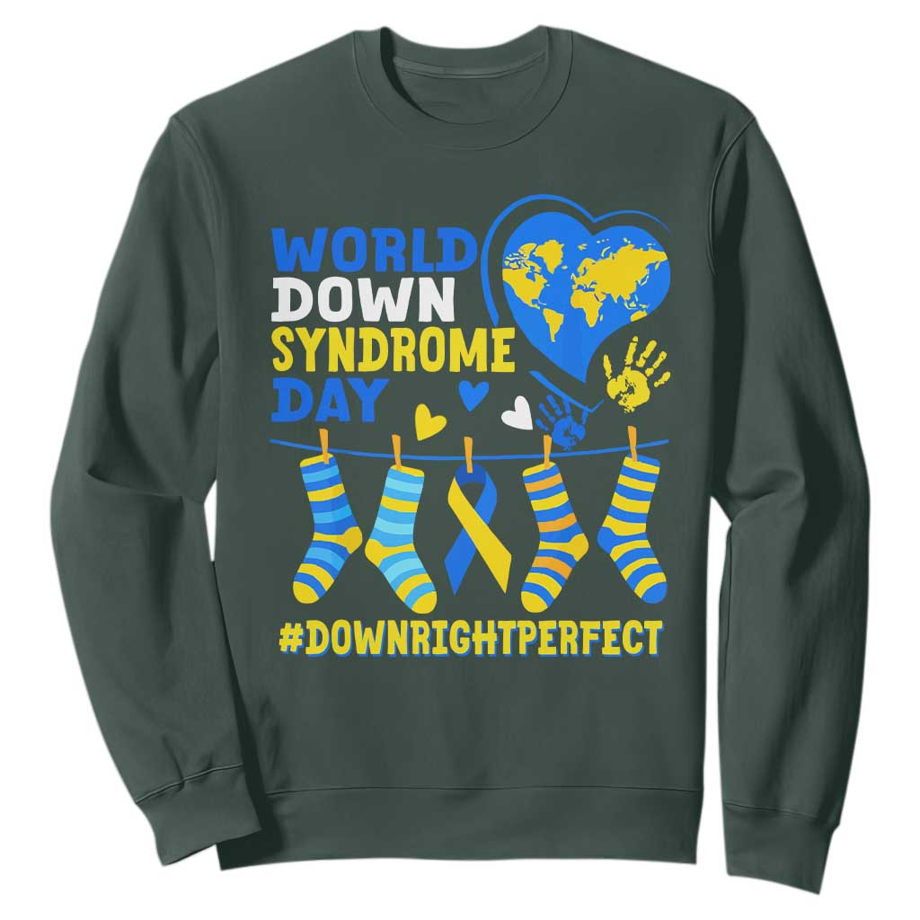 World Down Syndrome Day Sweatshirt Blue Yellow Ribbon Down Right Perfect Support
