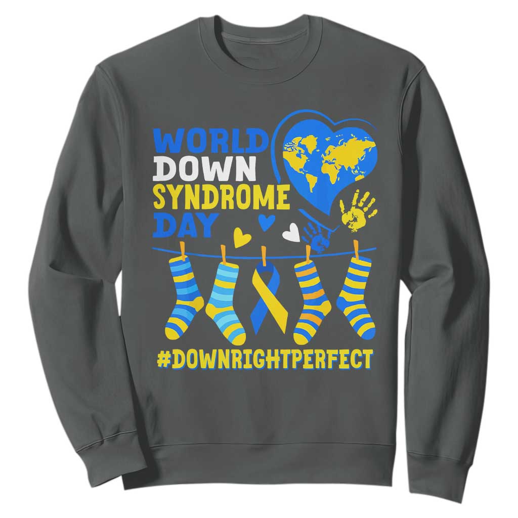 World Down Syndrome Day Sweatshirt Blue Yellow Ribbon Down Right Perfect Support