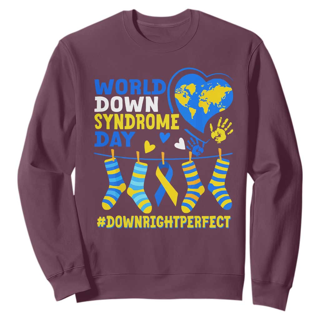World Down Syndrome Day Sweatshirt Blue Yellow Ribbon Down Right Perfect Support