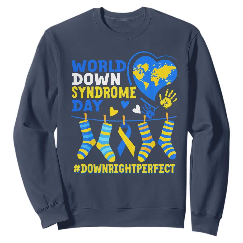 World Down Syndrome Day Sweatshirt Blue Yellow Ribbon Down Right Perfect Support