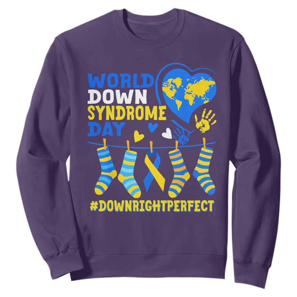 World Down Syndrome Day Sweatshirt Blue Yellow Ribbon Down Right Perfect Support