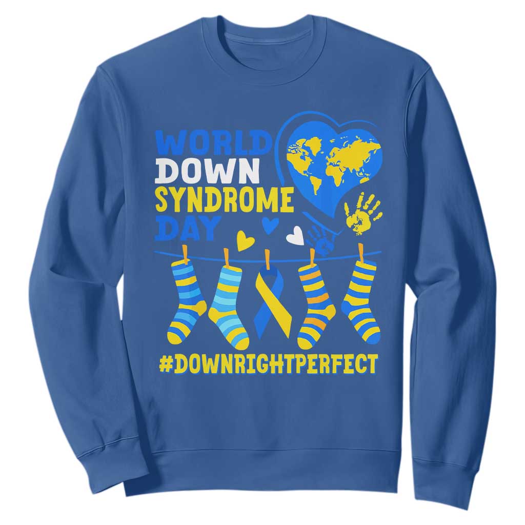 World Down Syndrome Day Sweatshirt Blue Yellow Ribbon Down Right Perfect Support